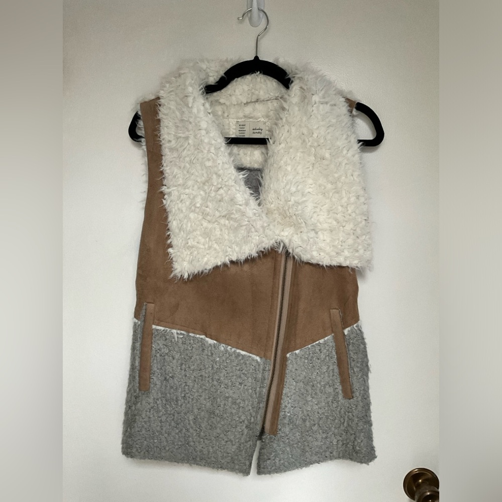 ✨ANTHROPOLOGIE Saturday Sunday Vest Faux Suede Wool Blend Asymmetric Zip Size XS